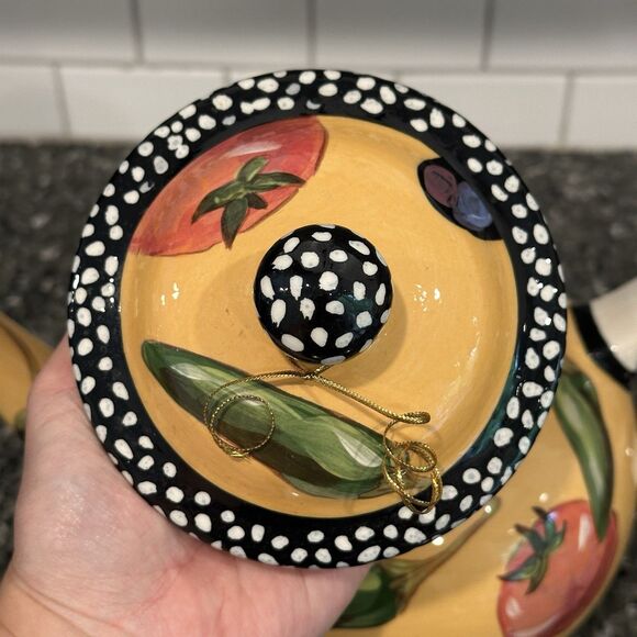 Vtg Droll Designs Ceramic Tea Pot Hand Painted Signed Veggie Tomato Pepper Olive - Picture 8 of 13